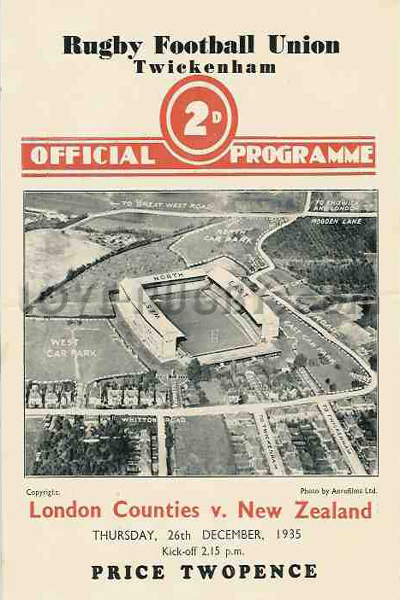 1935 London Counties v New Zealand  Rugby Programme